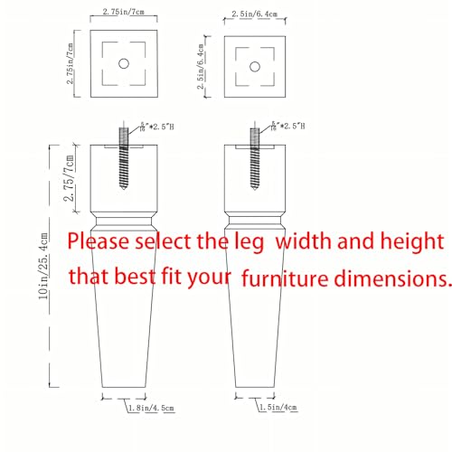 10" H*2.75" W Square Unfinished Oak Furniture Legs - Heavy Duty Mid Century Tall Wooden Legs Set of 4 for Tables, Bench, Ottomans - with Installation Hardware (Natural) - color: Plain Wood Color, size: 10"H*2.75"W