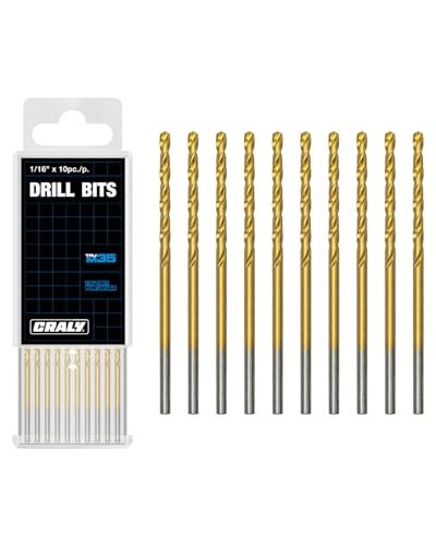 CRALY 1/16 Inch 10-Pc Cobalt Drill Bit Pack, M35 HSS Titanium Coated Jobber Length Twist Drill Bits, 135 Degree Split Point, for Hard Metal, Stainless Steel, Cast Iron, Plastic - style: 1/16‘’ 10-Pack