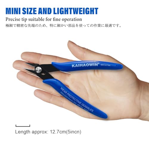 KAIHAOWIN Micro Wire Cutters with Spring, 5 Pack, 5 inch Precision Mini Flush Cutters Bulk, Nippers, Flush Cutting Pliers, Wire Snips, Small Side Cutters for Electronics Crafts Jewelry-Blue - size: 5 Pack