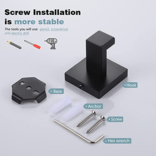 KOKOSIRI Bath Towel Hook Wall Mounted Square Robe Hook Coat Hook Bathroom Kitchen Garage Heavy Duty SUS 304 Stainless Steel 3 Pack Matte Black B1010BK-P3 - color: Matte Black, size: 3 Pack