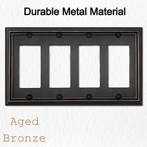 OKAWYC Quadruple Decorator Light Switch Cover Adler Metal Wall Plate, 2-Pack Aged Bronze 4 Gang Quadruple Rocker, for Receptacle Dimmer Switch GFCI Outlet, Switch Cover Decorative Wallplate, Durable - style: 4 Decorator 2PK