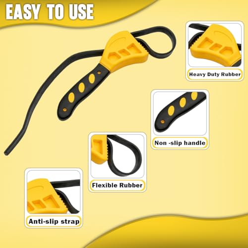 2-Pack Adjustable Rubber Strap Wrench Set, Heavy-Duty Oil Filter Wrench 8 inch & 6 inch Diameter, Non-Slip Belt Wrench for Jar Opener, Plumbing, Water Filter, Sink, Faucet Repair Tool