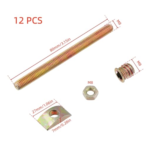 12 Pcs Bed Frame Hardware Connector Kit M8x80 Panel Furniture Wardrobe Four-In-One Connectors Fittings Table Bed Assembly Fasteners Bolts Nuts Threads Half Moon Spacers,Gold