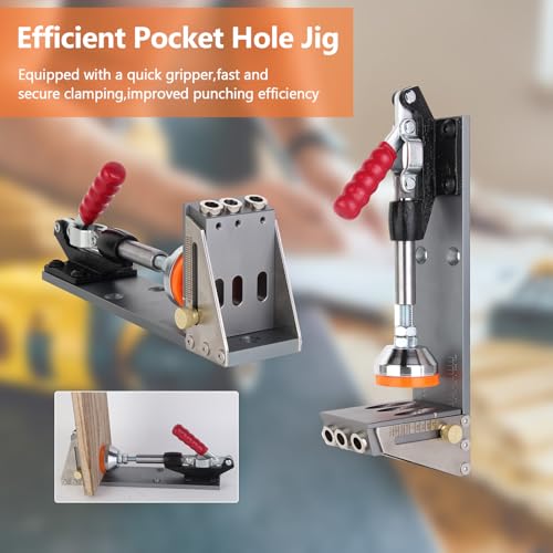 Kosmi pocket hole jig Kit,Professional Woodworking Dowel Jig Kit,Upgraded All-Metal Pocket Screw Jig for Carpentry Joinery Men,Set Jig Wood Woodwork Guides Joint Angle Tool Carpentry Locator