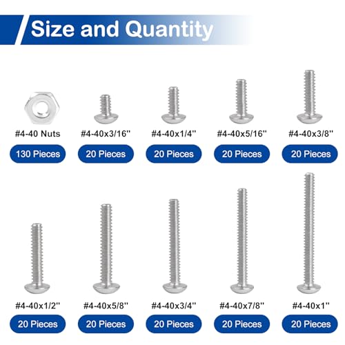 #4-40 Phillips Pan Head Machine Screws Nuts Assortment Kit, 3/16"-1" Length - size: #4-40