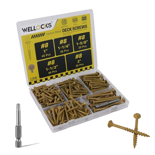 WELLOCKS #8 Deck Screws Kit, 150 PCS Tan Assortment with T25 Bit - color: 150pcs #8