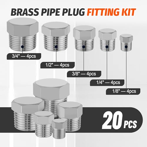 20PCS Stainless Steel Pipe Hex Head Plugs,1/8" 1/4" 3/8" 1/2" 3/4" - size: Hex Plug