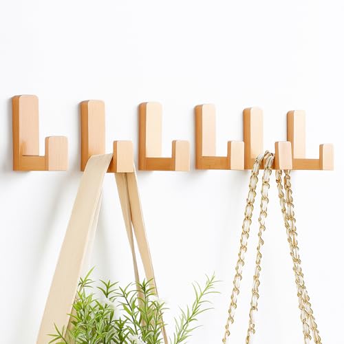 Teenyyou 6 Pcs Cute Kids Wall Hooks Adhesive for Backpack Wood Color - color: Wood Color