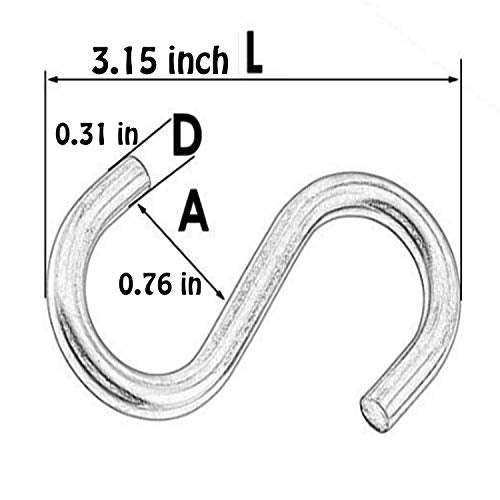 304 Stainless Steel 3 Inch S Hooks Hanging Hook Loads up to 550 lbs 4 Pcs