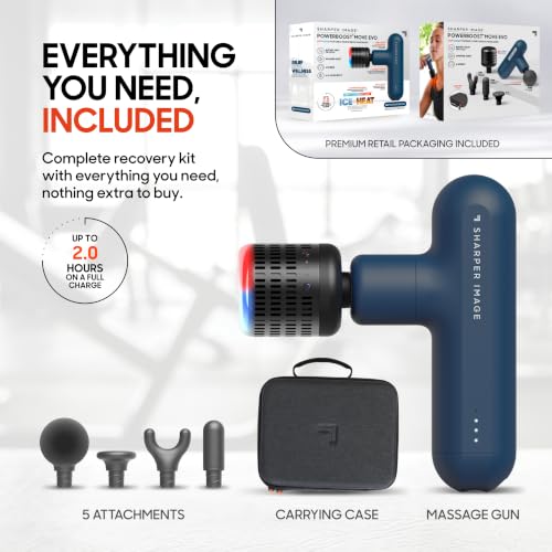 Sharper Image Powerboost Move Heat & Cold Mini Percussion Massage Gun - color: Navy - Hot + Cold