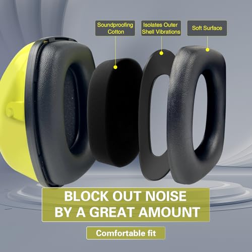 SAFEBUILDER Ear Protection Ear muffs Noise Reduction NRR 28dB Adjustable Hearing Protection for Working Mowing SK-06P - color: Yellow