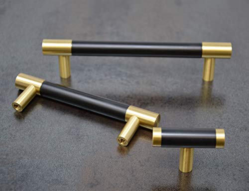 Linkaa 5 Pack 丨Kitchen Cabinet Knobs Handles Gold Drawer Pulls with Black Planting,Single Hole Drawer Knobs for Kitchen Cabinet Dresser Knobs Black (5 Pack，Knob，Solid Brass) - size: Knob