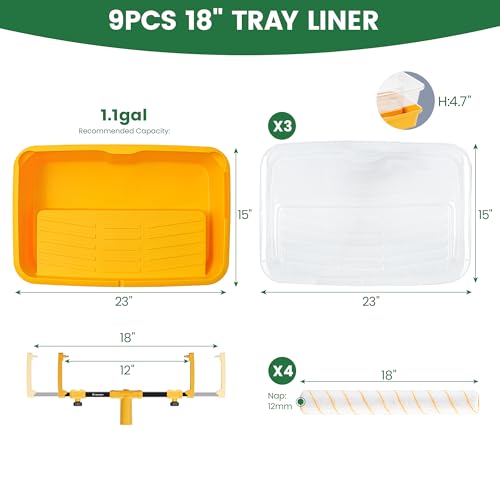 Voomey 18" Paint Roller kit，9 Piece 18 inch Paint Roller - size: 18" Paint Roller Kit