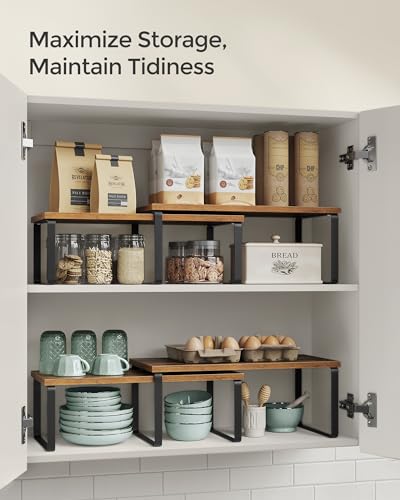 SONGMICS Cabinet Organizer Shelf, Set of 2 Spice Rack, Kitchen Storage - color: Ink Black + Rustic Brown, size: 15.6"w