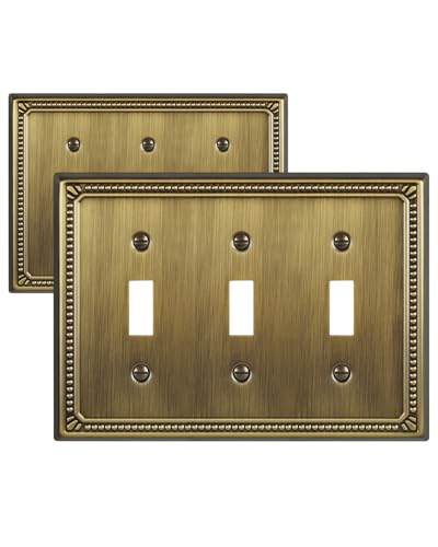 Switch Plates Outlet Covers, 2-Pack Antique Brass Metal Wall Plates - color: Antique Brass, size: 3 Toggle 2PK