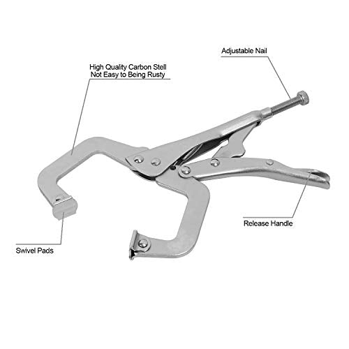HOZEON 3 PCS 11 Inch C Clamp Locking Pliers with Swivel Pads, Heavy Duty Locking Pliers, Woodworking Clamps Set, Adjustable Nickel Plated C Plier for Wood Working, Welding, Electrician Maintenance - size: 3 PCS 11 In