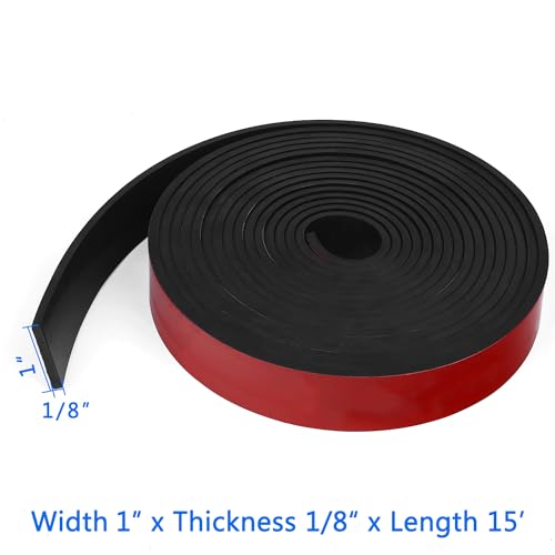 WochiTV Adhesive Solid Rubber Strips, 1" Wide x 1/8" Thick x 180" Long Self Stick Black Neoprene Rubber Rolls Perfect for DIY Insulation Cushion Gasket, Sealing, Liner, Weather Striping - size: 1" W X 180" L, style: 1/8" Thick Adhesive