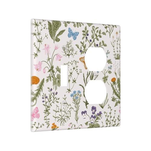 Botanical Herbs Floral Vintage Butterfly Wildflowers Wallplates 1 Toggle 1 Duplex Switch Plate Electrical GFCI Faceplate Decorative Light Switch Covers for Farmhouse Living Room Decor - color: Botanical Herbs Floral Vintage Butterfly Wildflowers, size: 1