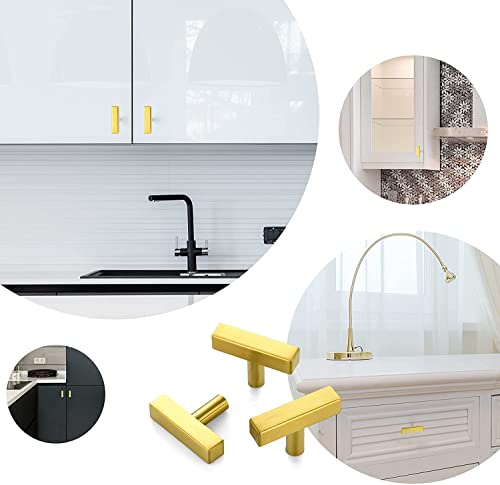 1 Pack Gold T Bar Square Cabinet Knobs 2in Cabinet Pulls Kitchen Hardware | Brushed Brass Finish, Solid Metal, Easy Install, Screws Included, Hardware, Kitchen, Bathroom, Drawers, Cabinets - color: Gold, size: 1 Pack, style: Square