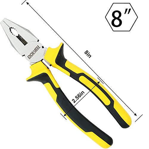 DOWELL Lineman's Pliers - 8 Inch Combination Pliers with Cutter | Nickel Chromium Steel Construction, Professional Handle, Upgraded version professional grips - size: 8" Lineman's Pliers