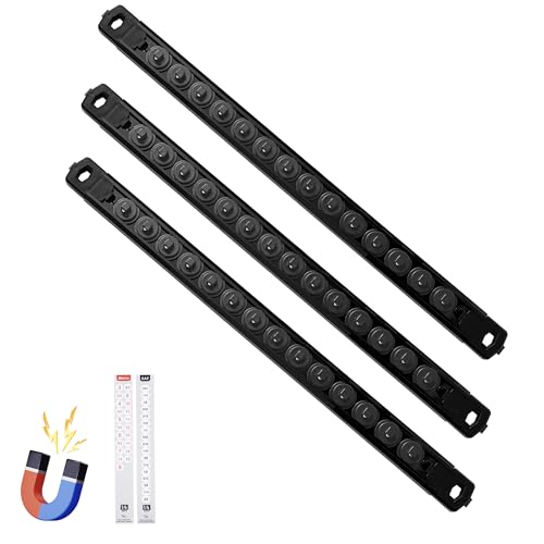 Reniteco Magnetic Socket Organizer, 3-Piece 1/4-Inch Drive ABS Sockets Rail, Heavy Duty Sockets Holder, Socket Rack Kit 1/4-Inch x 42 Clips - color: Black, size: 3 Pcs 1/4" DR