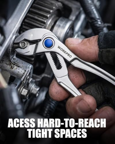 WORKPRO Mini Water Pump Pliers, 4-Inch Groove Joint Pliers for Tight Spaces - color: Silver