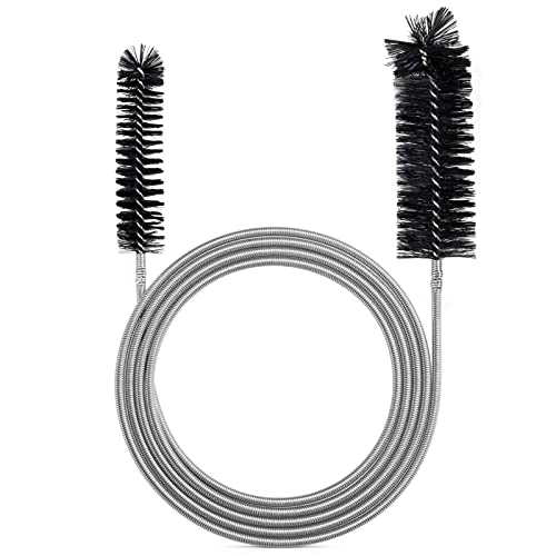 RayTour Extra-Thick Drain Brush with Stronger Spring - 67-Inch Flexible Pipe Cleaning Tool - Dual Bristle Heads - Ideal for Curved Pipes and Slim Holes – Black - style: Two Heads with Stronger Spring