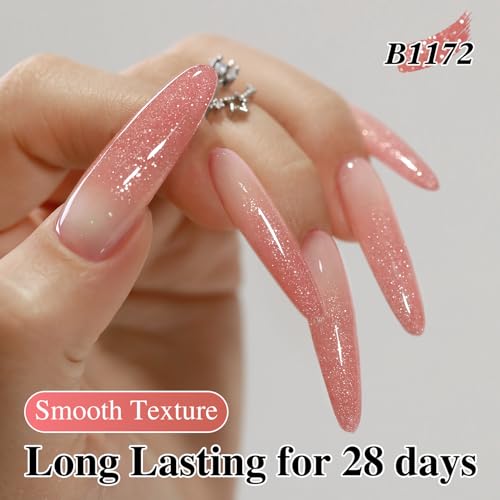 Double Rhythm 0.5Oz Glitter Gel Polish Shimmer Reflective Color for Nail Art Salon DIY Soak Off 15ml Nail Lamp Gel Polish at Home (Peach Pink-B1172) - color: Blossom Peach Pink