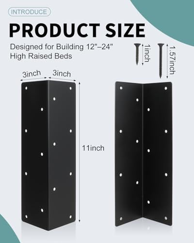 8 Pcs Raised Garden Bed Corner Brackets for 12"-24" Wood Planter Box - size: 11 x 3 x 3 inches