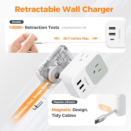 TESSAN USB C Charger Block, Multi Plug Wall Outlet Extender - color: Grey, size: 2 USB-A+1 USB-C+1 USB-C Cable
