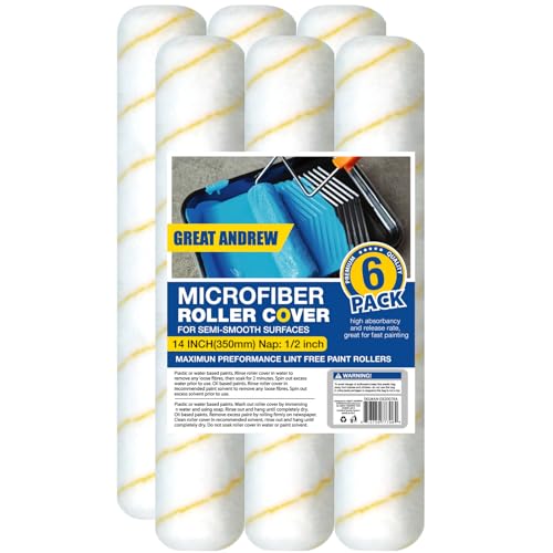 6 PCS Paint Roller Covers 14 Inch 1/2" Nap Microfiber - size: 6 PCS, 14-Inch