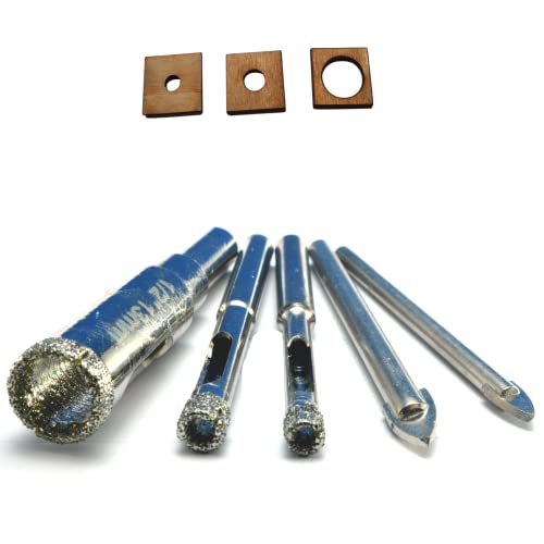 Diamond Tile Drill Bit Kit - Glass & Porcelain Set, 5 Pack: 3/16", "1/4", "1/2" Diamond Drill Bits for Ceramic, Porcelain, Granite & Bottles - size: 5pc Mixed Drill Kit
