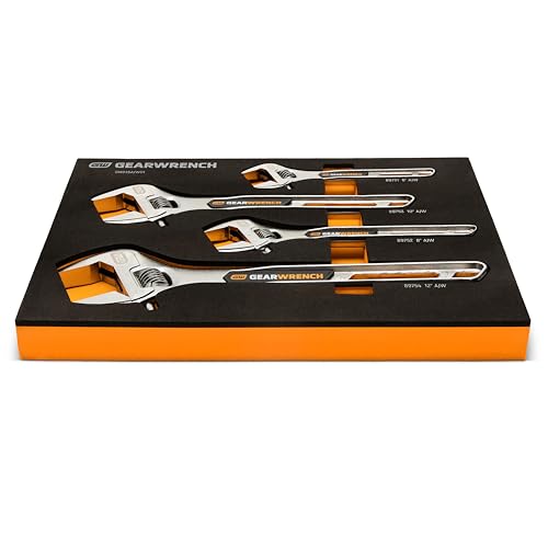 GEARWRENCH 4 Piece Adjustable Wrench Set with Foam Storage Tray | GWMSAJW01 - style: 4-Piece Kit with Foam Tray