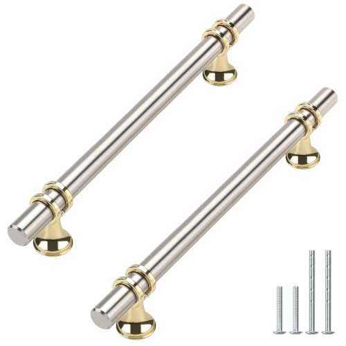 Haliwu 10 Pack 6-1/4 Inch Brushed Nickel and Gold Cabinet Handles | 160mm Hole Center, Solid Aluminum and Zinc Alloy, Kitchen Pulls Hardware for Bathroom Drawer Dresser - color: Brushed nickel&Gold, size: 6-1/4 inch (160mm) hole spacing