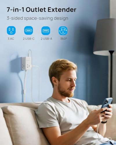 TROND Electrical Outlet Extender 360° Rotating Plug with 20W USB C, 36in - size: 3 FT 360° Rotating Plug