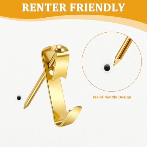 KURUI 214Pcs Picture Hanging Hooks, Renter Friendly Picture Hanging Kit with Heavy Duty Picture Hangers and Hardware Nails, for Frame, Painting, Art and Photo, on Drywall,Plaster, and Wood Wall - color: Gold