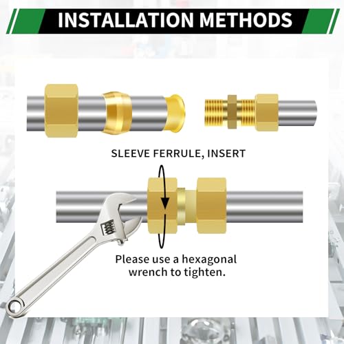 460pcs Brass Compression Sleeves Ferrules Inserts Fittings Kit | 6 Sizes 1/2" 3/8" 5/16" 1/4" 3/16" 1/8" Hose Repair Kit of Air Water Fuel Oil Gas Tube Lines - color: 460PCS Brass Compression Sleeves Ferrules Inserts