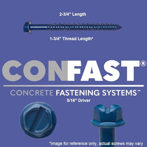 CONFAST 1/4" x 2-3/4" Hex Head Concrete Screw Anchor with Drill Bit for Anchoring to Masonry, Block or Brick (100 per Box) - size: 1/4" x 2-3/4"