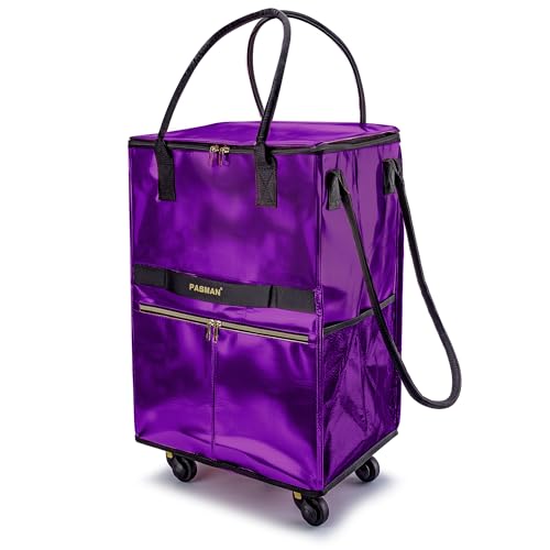 PASMAN Reusable Foldable Rolling Grocery Bag on 5 Wheels,Medium,Purple - color: Purple, size: Medium