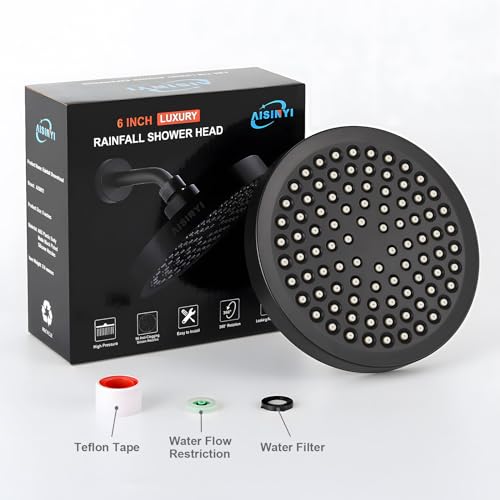 6" High Pressure Rain Shower Head, Luxury Matte Black Finish - color: Matte Black, size: 6 Inch Round (1 PCS)