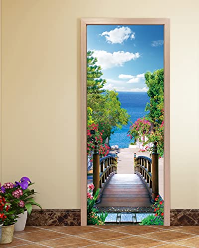 FLFK Door Mural Sticker - Seaside,Peel and Stick,Combined Size 32"x80",Split into 2 Pieces - color: Mt1042, size: 32"x80"
