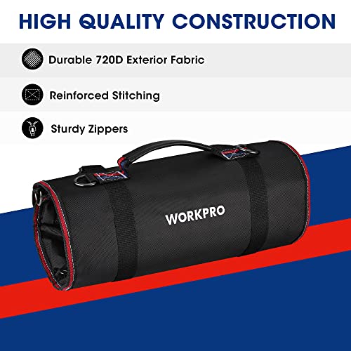 WORKPRO Roll Up Tool Bag with 6 Pockets and Detachable Pouches - color: Black