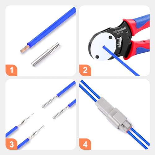 Newdeli Deutsch Crimp Tool 12-22AWG Closed Barrel Crimper - 4 Way Indent 8 Impression Type for Deutsch Solid Contacts - Deutsch Pin Crimper