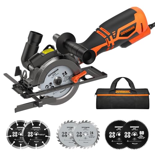 DOVAMAN Circular Saw w/Bag, 5.8A 4-1/2" mini Saw w/Laser & Auxiliary Handle - color: A-orange
