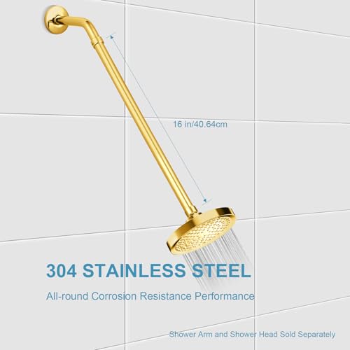 OFFO Shower Head Extension Arm, Shower Arm Extension Shower Head Extender Made of 304 Stainless Steel Shower Pipe Extension, Bright Gold 16 in - color: Bright Gold, style: 16 in