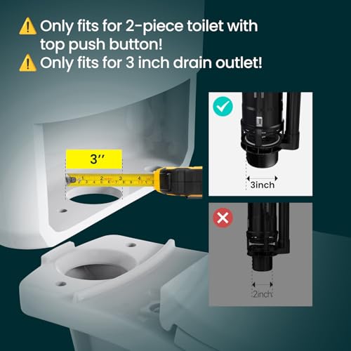 R&T 3-Inch Dual Flush Valve with Top Push Button Toilet Repair Kit Inside Tank dual flush valve replacement kit for 2-piece Toilet, Quick Fix Toilet Leaking, Running Water and Ghost Flush A2422M - color: 3-Inch Drain Outlet