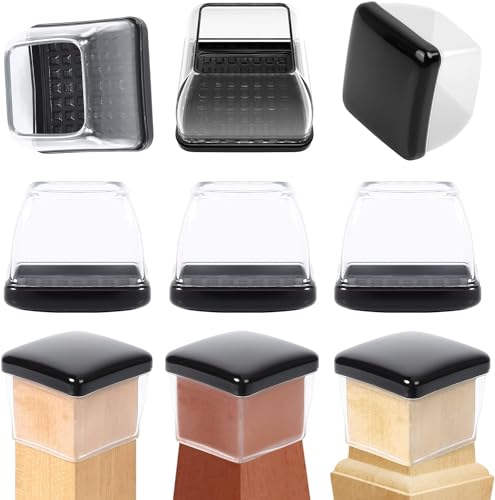 Ezprotekt 24 Pcs Chair Sliders for Carpet, Square Chair Glides for Carpet, Carpet Teflon Furniture Sliders Pads, Chair Leg Protectors Caps for Carpet - for Dining Table Chair, Black XL(Fit: 1.5"-2") - size: XL-Clear