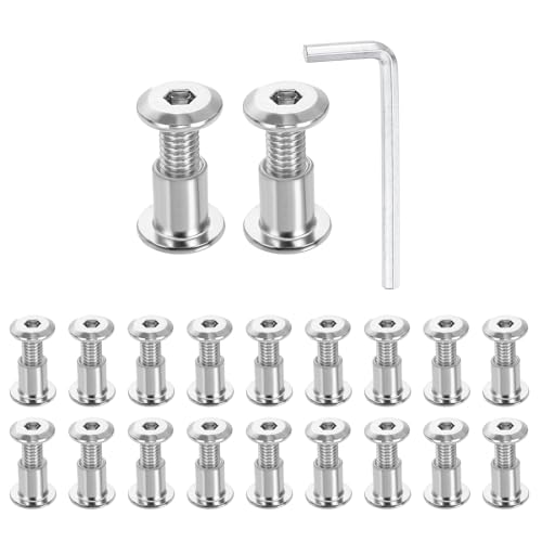 HARFINGTON 20 Set M6x16mm Hex Drive Socket Cap Bolt and M6x10mm Nuts with M4 Hex Wrench, Furniture Connector Bolts and Screws for Furniture Countersunk Belt, Silver - size: M6x16mm, M6x10mm