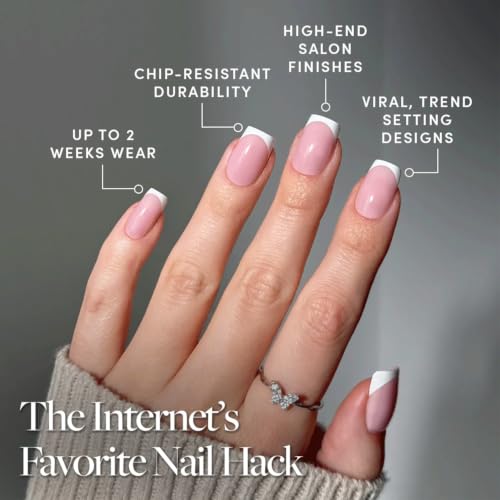Glamnetic Press On Nails - Medium Square, Glossy Fake Nails 30 Pc Full Kit - color: 1B - Classy French