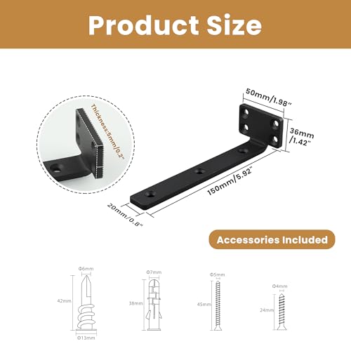 Mooche 4Pack Floating Shelf Brackets, Heavy Duty L Brackets Wall Mounted - color: Balck, size: 5.92*1.42 Inch